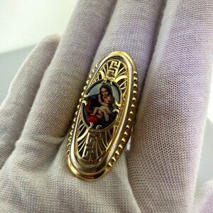 Vintage 14K Gold Madonna and Child Ring w/ Greek-Inspired Details size8.25,7.82g